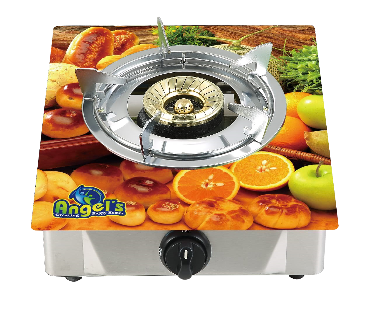Angel's 3D Glass top Single 90mm Burner LPG Stoves - Model: AGS 1231 Orange