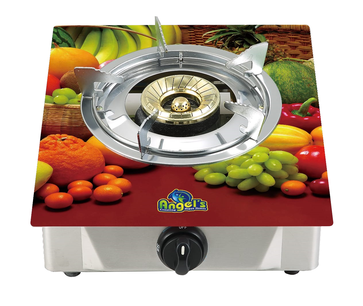 Angel's 3D Glass top Single 90mm Burner LPG Stoves - Model: AGS 1230 Grapes