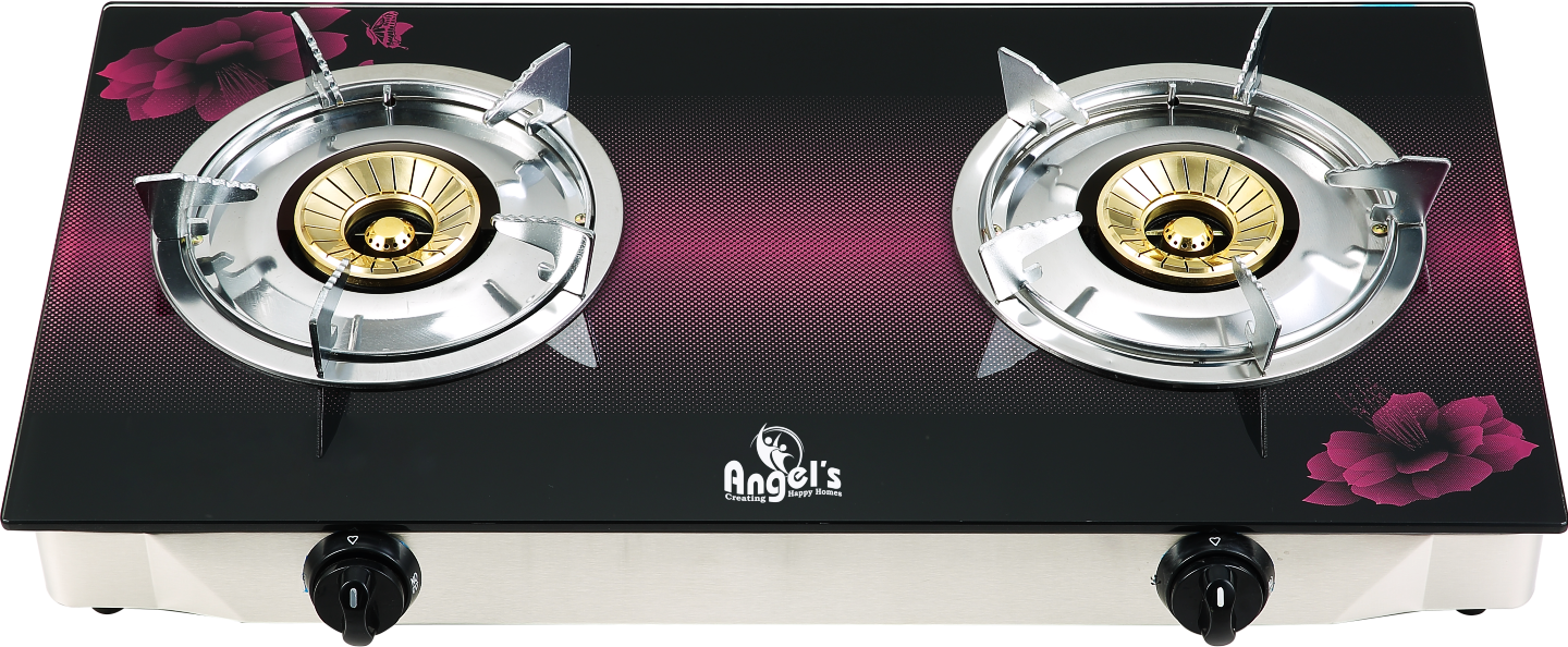 Angel's 2D Glass top Double 90mm Burner LPG Stoves - Model: AGS 2221 Purple