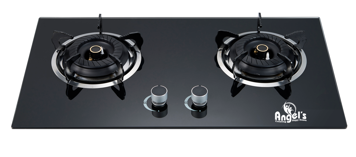 Angel's Built in (Cabinet Type) Double 135mm Burner 3D Glass top Gas Stove for LPG - Model: AGS-2320 Black