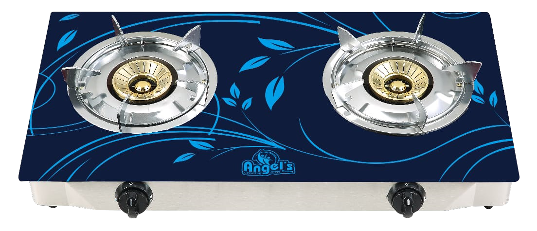 Angel's 2D Glass top Double 90mm Burner LPG Stoves - Model: AGS 2220 Bluebell