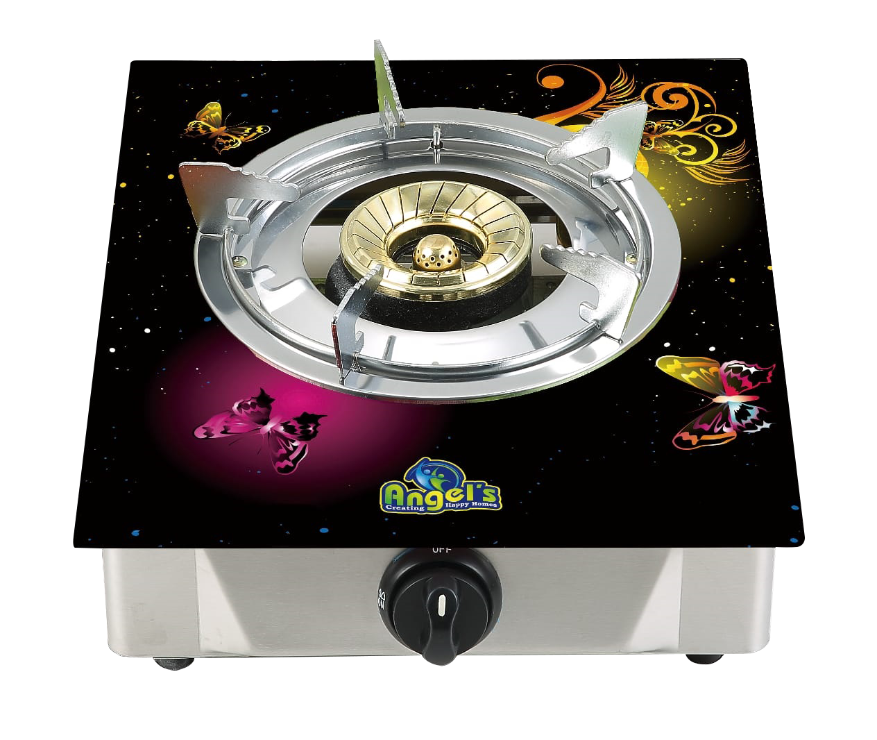 Angel's 3D Glass top Single 90mm Burner LPG Stoves - Model: AGS 1233 Butterfly