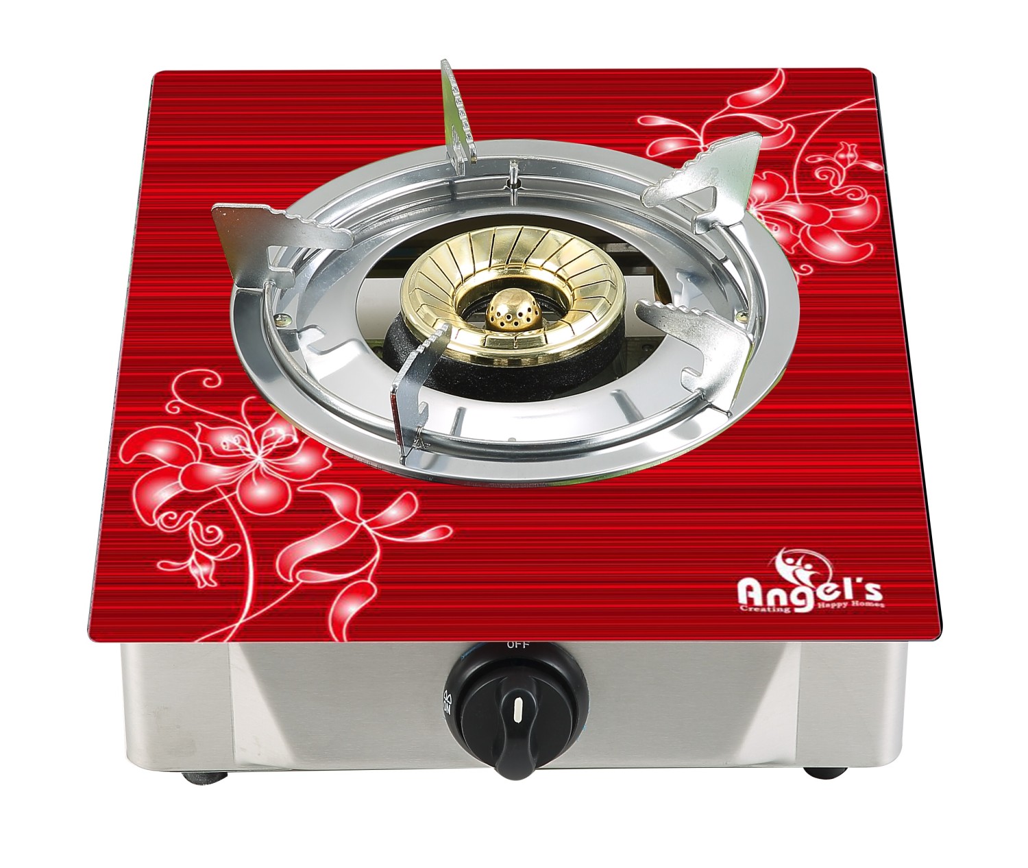 Angel's 2D Glass top Single 90mm Burner LPG Stoves - Model: AGS 1223 Red