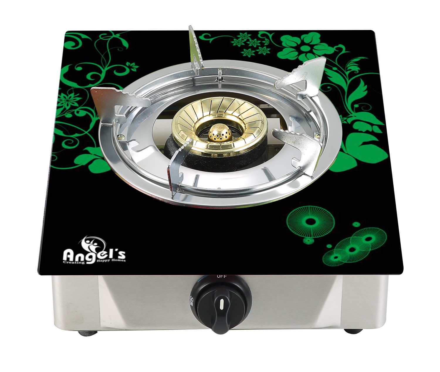 Angel's 2D Glass top Single 90mm Burner LPG Stoves - Model: AGS 1222 Black